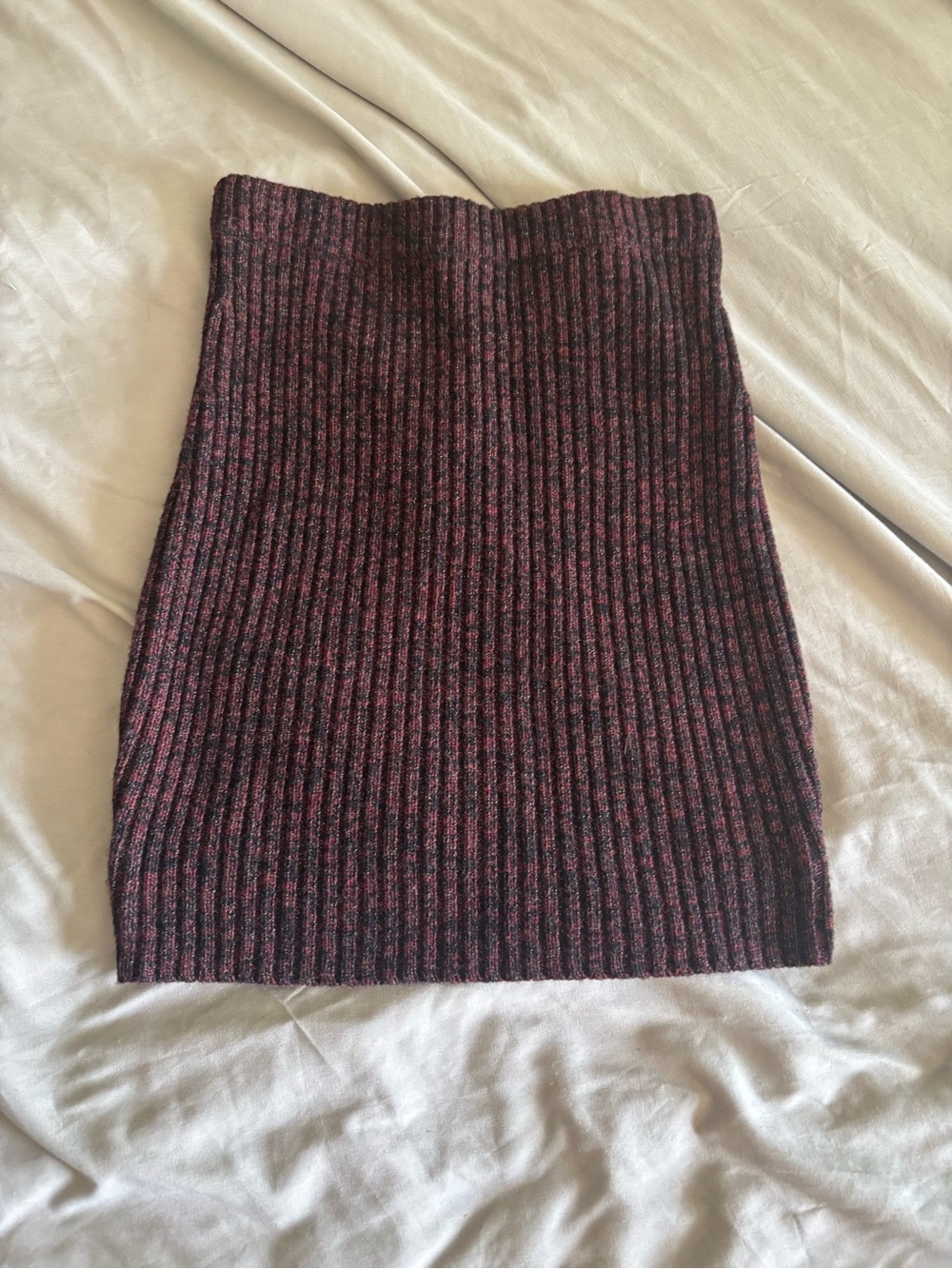 Opening Ceremony Burgundy and Black Ribbed Mini Wool Skirt